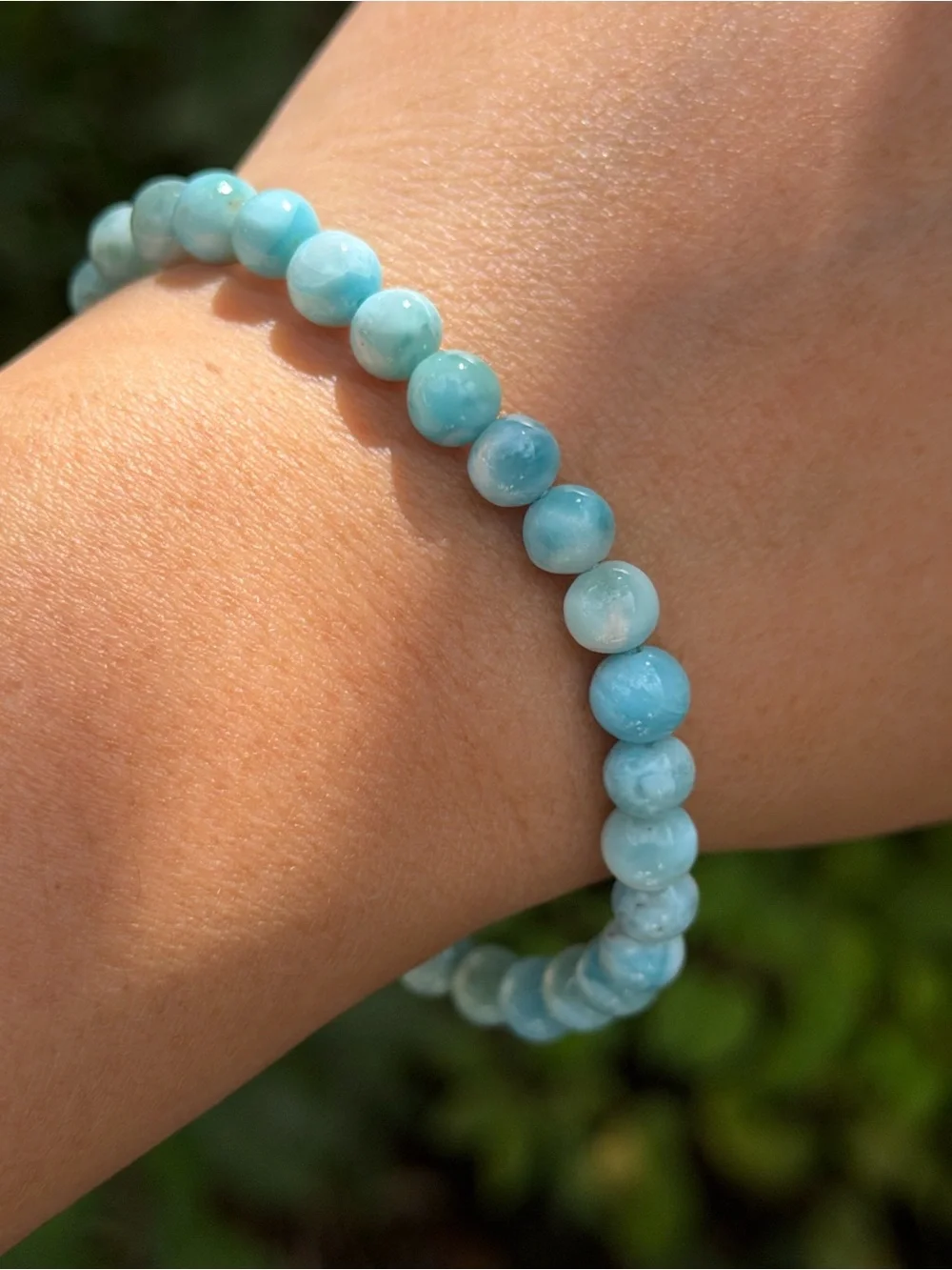 6.5mm stretchable high quality blue larimar bracelet 1754